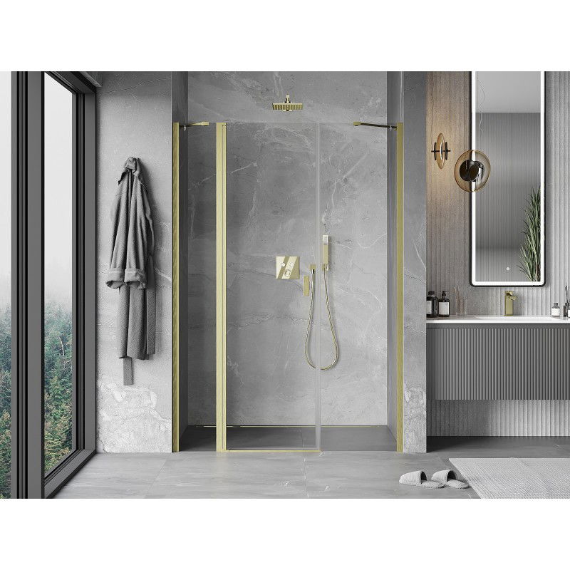 Mexen Mist 125 cm Hinged Shower Door, Transparent, Brushed Gold - 8A4-125-001-55-00
