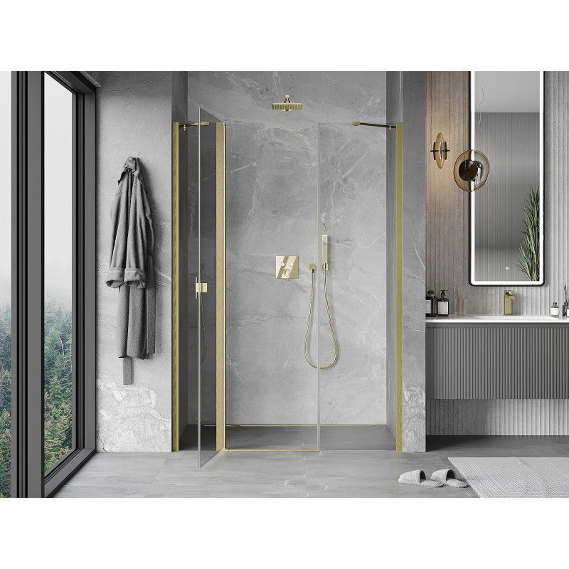 Mexen Mist 160 cm Hinged Shower Door, Transparent, Brushed Gold - 8A4-160-001-55-00