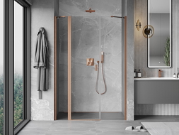 Mexen Mist 130 cm Hinged Shower Door, Transparent, Brushed Copper - 8A4-130-001-65-00