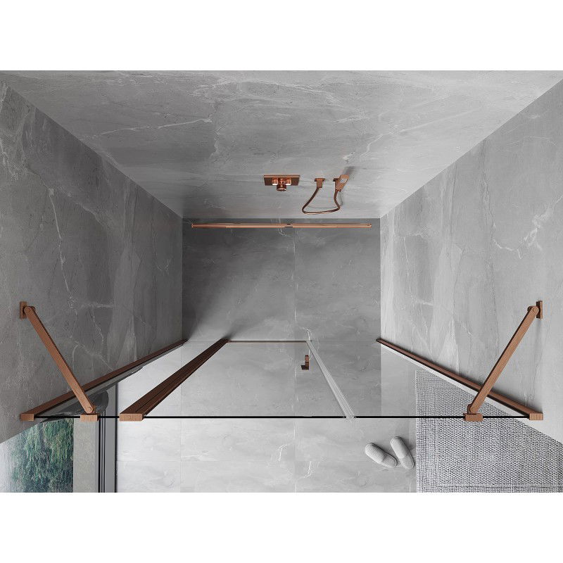 Mexen Mist 140 cm Pivot Shower Door, Transparent, Brushed Copper - 8A4-140-001-65-00