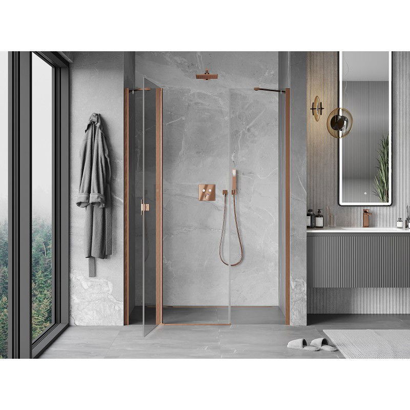 Mexen Mist shower door hinged 145 cm, transparent, brushed copper - 8A4-145-001-65-00