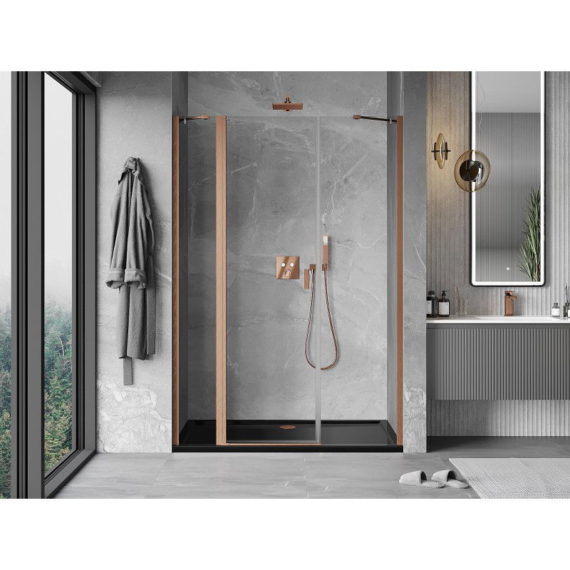 Mexen Mist shower doors, hinged 155 cm, transparent, brushed copper - 8A4-155-001-65-00