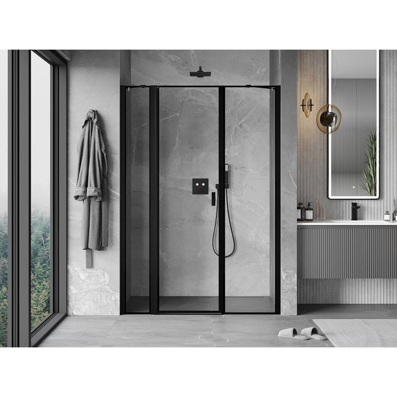 Mexen Mist 160 cm left-hinged shower door, black frame, black - 8A4-160-001-70-70-L