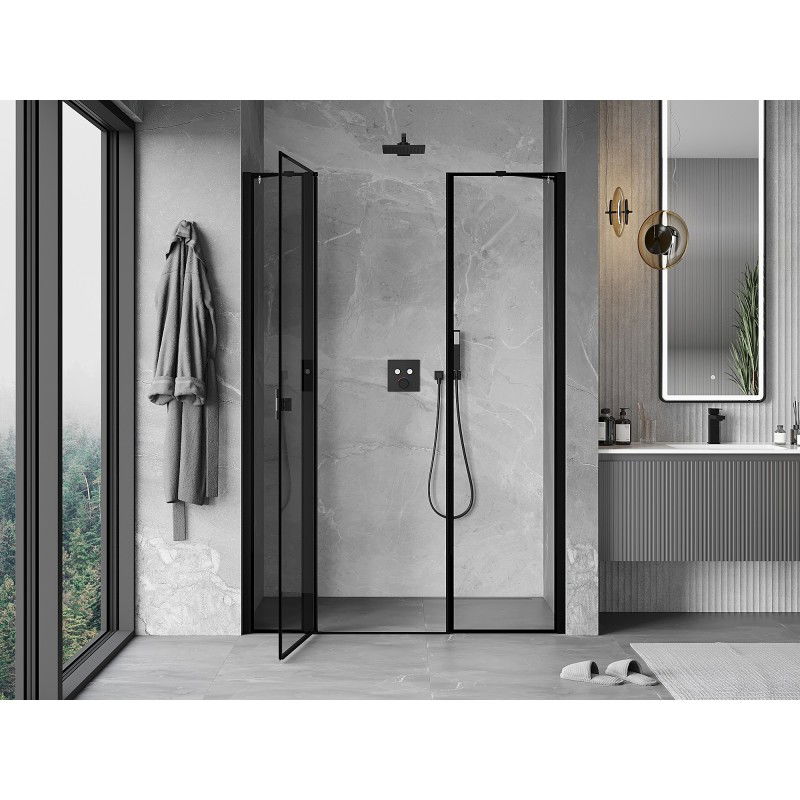 Mexen Mist left hinged shower door 155 cm, black frame, black - 8A4-155-001-70-70-L