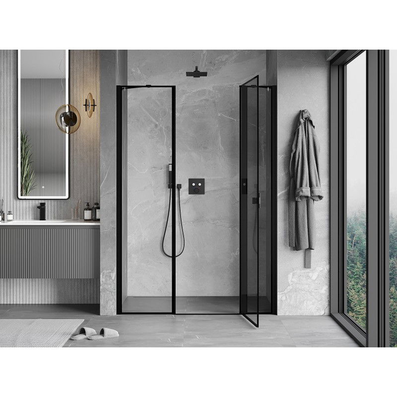 Mexen Mist right-hand hinged shower door 130 cm, black frame, black - 8A4-130-001-70-70-P
