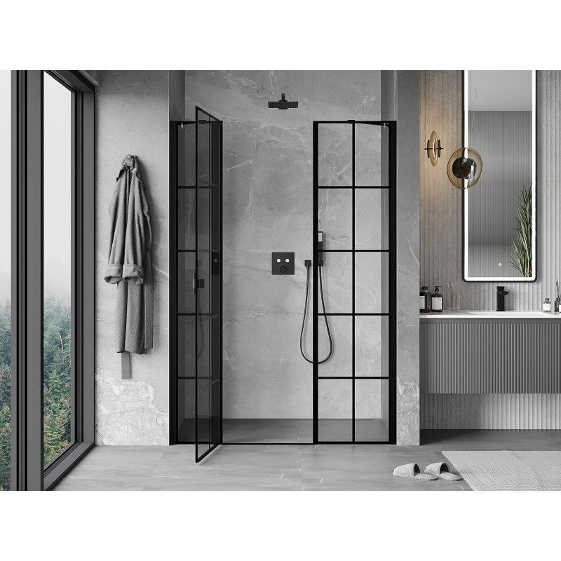 Mexen Mist shower door hinged left 130 cm, black grid, black - 8A4-130-001-70-77-L