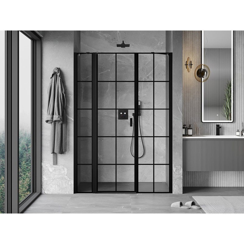 Mexen Mist left hinged shower door 140 cm, black grid, black - 8A4-140-001-70-77-L