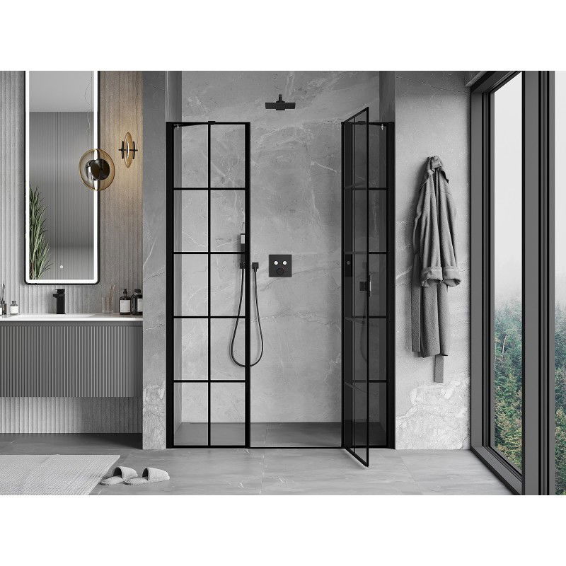 Mexen Mist right-hinged shower doors 130 cm, black grid, black - 8A4-130-001-70-77-P