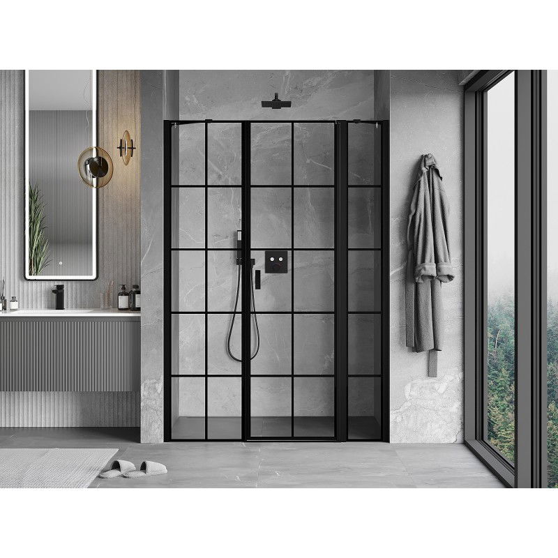 Mexen Mist right-hand hinged shower door 135 cm, black grid, black - 8A4-135-001-70-77-P