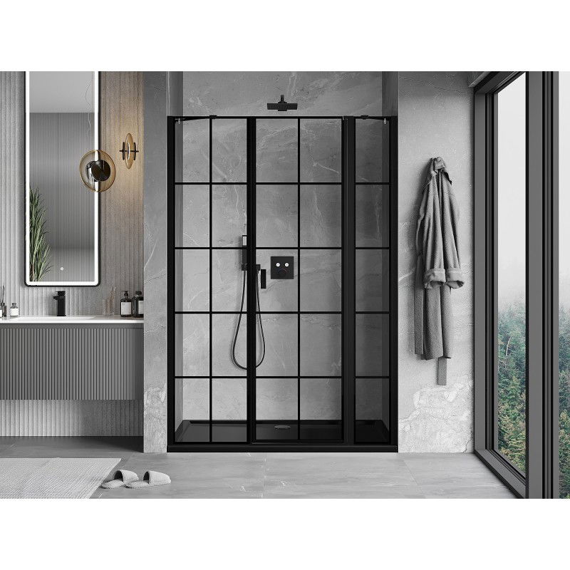 Mexen Mist right hinged shower door 150 cm, black grid, black - 8A4-150-001-70-77-P