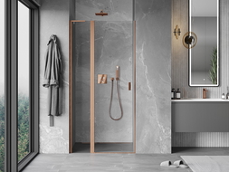 Mexen Mist L Hinged Shower Door 95 cm, Transparent, Brushed Copper - 8A4L-095-000-65-00