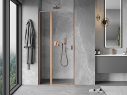 Mexen Mist L 100 cm Hinged Shower Door, Transparent, Brushed Copper - 8A4L-100-000-65-00