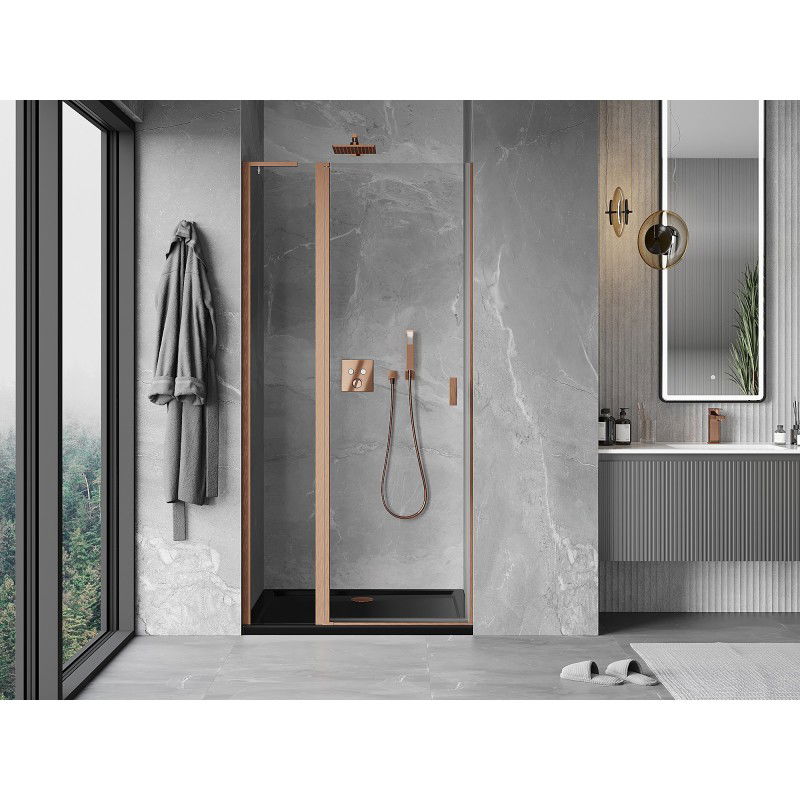 Mexen Mist L 110 cm Hinged Shower Door, Transparent, Brushed Copper - 8A4L-110-000-65-00