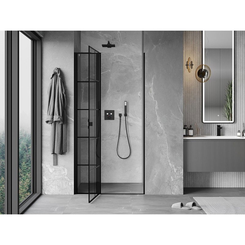 Mexen Mist L Left Hinged Shower Door 120 cm, Black Grid, Black - 8A4L-120-000-70-77-L