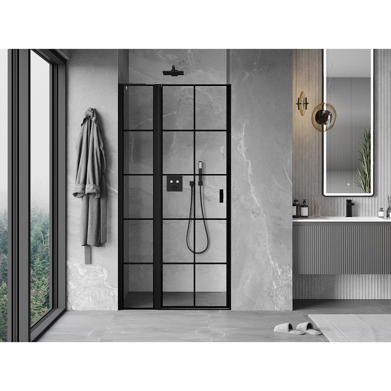 Mexen Mist L Left Hinged Shower Door 120 cm, Black Grid, Black - 8A4L-120-000-70-77-L