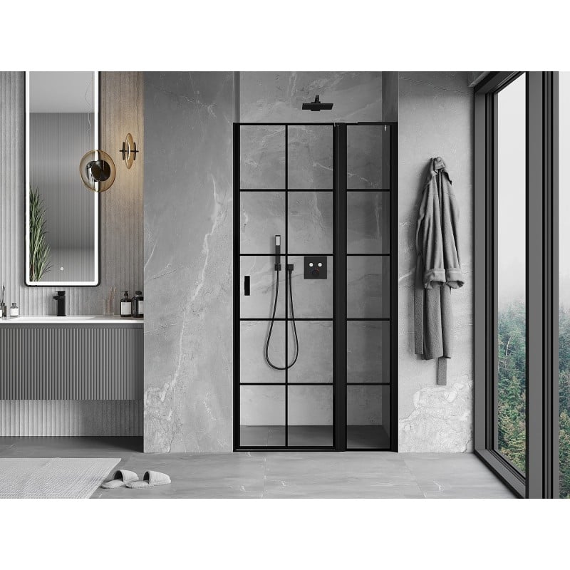 Mexen Mist L Right-Hinged Shower Door 110 cm, Black Grid, Black - 8A4L-110-000-70-77-P