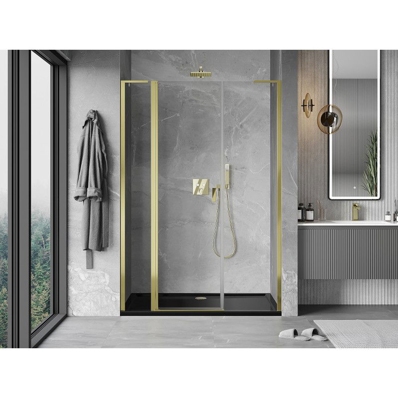 Mexen Mist L 140 cm Pivot Shower Door, Clear, Gold - 8A4L-140-001-50-00