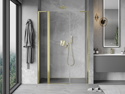 Mexen Mist L pivot shower door 145 cm, transparent, gold - 8A4L-145-001-50-00