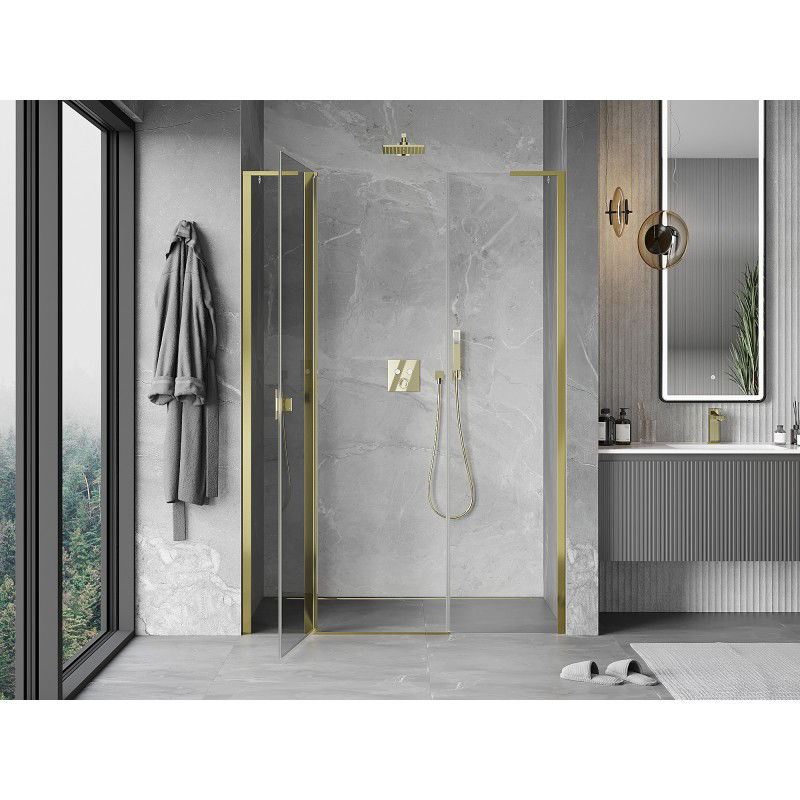 Mexen Mist L Swing Shower Door 155 cm, Transparent, Gold - 8A4L-155-001-50-00