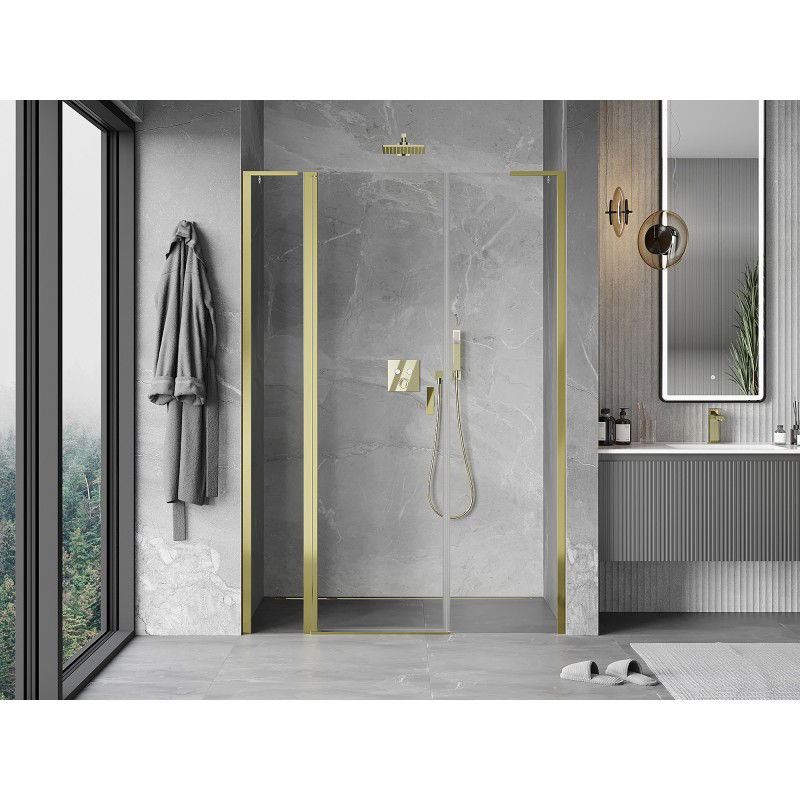 Mexen Mist L 160 cm Hinged Shower Door, Transparent, Gold - 8A4L-160-001-50-00