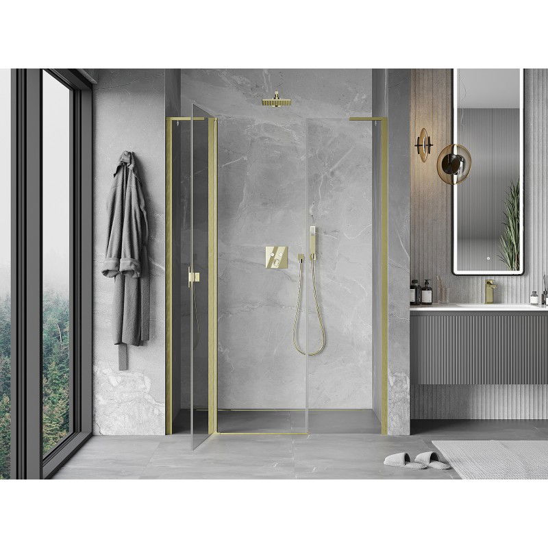 Mexen Mist L shower door swing 145 cm, transparent, brushed gold - 8A4L-145-001-55-00