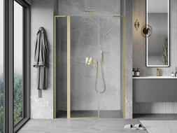 Mexen Mist L 155 cm Hinged Shower Door, Transparent, Brushed Gold - 8A4L-155-001-55-00