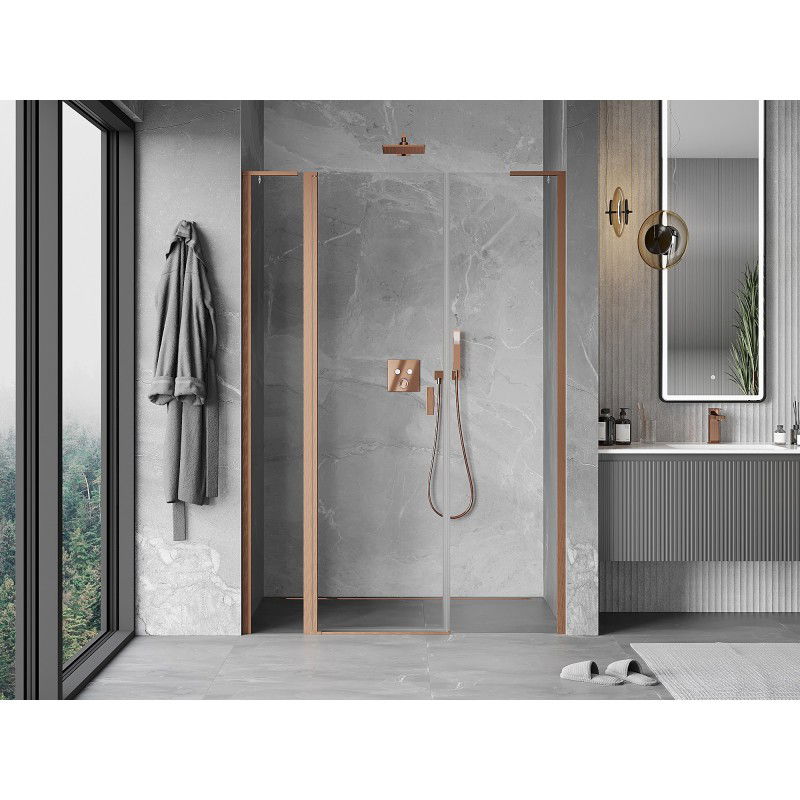 Mexen Mist L 140 cm Hinged Shower Door, Transparent, Brushed Copper - 8A4L-140-001-65-00