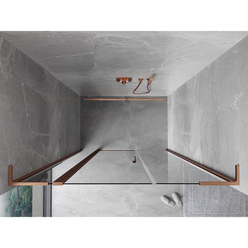 Mexen Mist L 150 cm Hinged Shower Door, Transparent, Brushed Copper - 8A4L-150-001-65-00