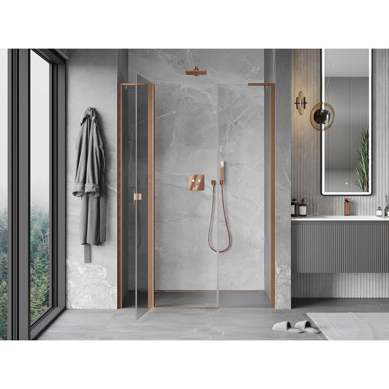 Mexen Mist L 150 cm Hinged Shower Door, Transparent, Brushed Copper - 8A4L-150-001-65-00