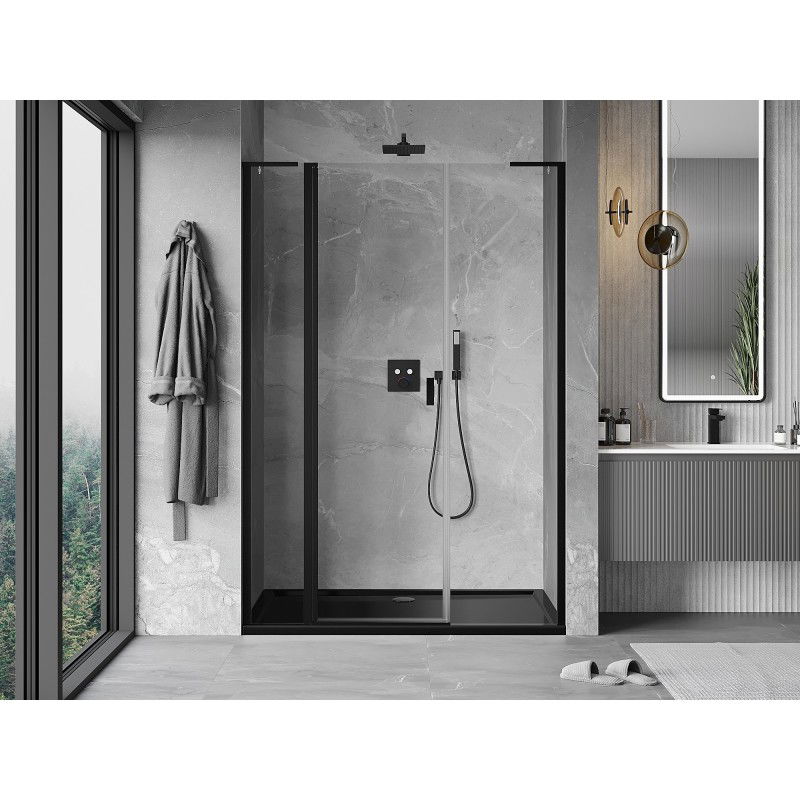 Mexen Mist L 140 cm Hinged Shower Door, Transparent, Black - 8A4L-140-001-70-00