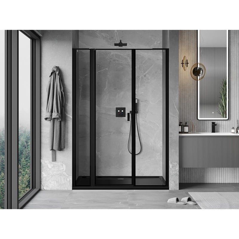 Mexen Mist L left hinged shower door 145 cm, black frame, black - 8A4L-145-001-70-70-L