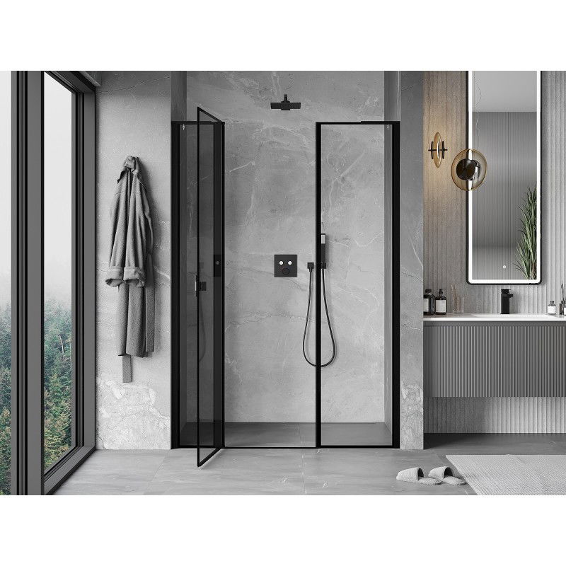 Mexen Mist L left hinged shower door 145 cm, black frame, black - 8A4L-145-001-70-70-L