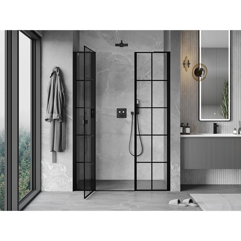 Mexen Mist L Left Swing Shower Door 150 cm, Black Grid, Black - 8A4L-150-001-70-77-L