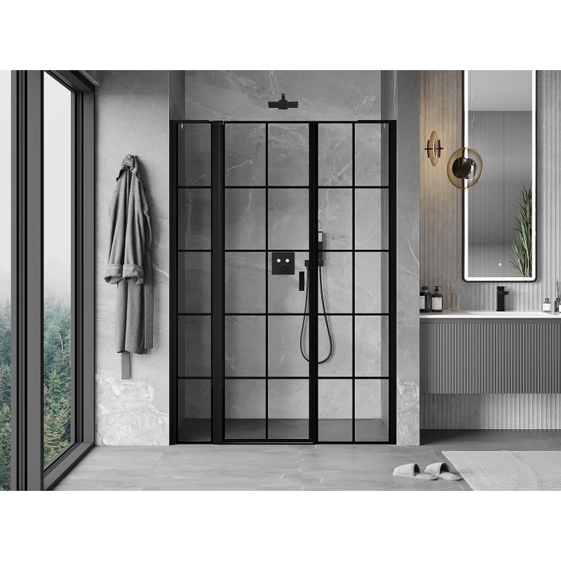 Mexen Mist L 155 cm Hinged Shower Door, Left Side, Black Grid, Black - 8A4L-155-001-70-77-L