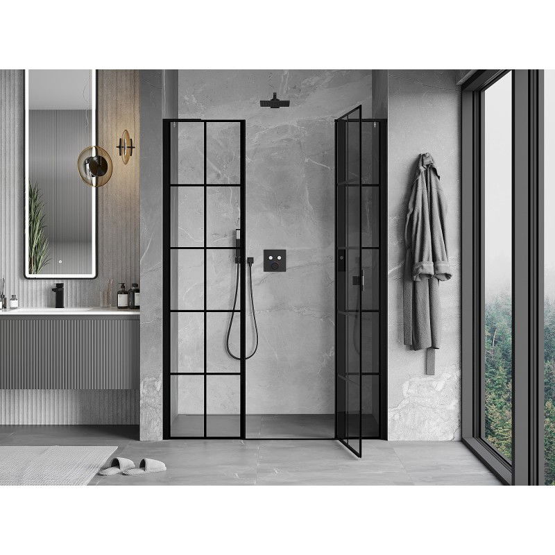 Mexen Mist L right-hand hinged shower door 135 cm, black grid, black - 8A4L-135-001-70-77-P