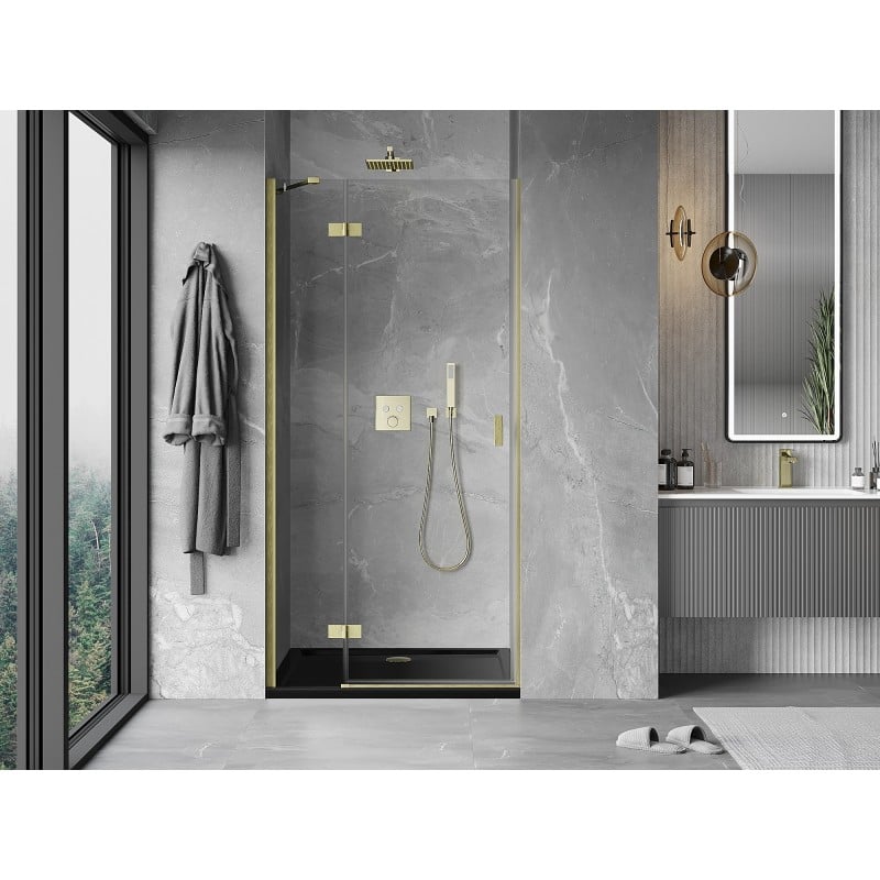 Mexen Mist-H left hinged shower door 110 cm, transparent, brushed gold - 8A5-110-000-55-00-L