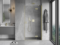 Mexen Mist-H 75 cm Right-Hand Hinged Shower Door, Transparent, Brushed Gold - 8A5-075-000-55-00-P