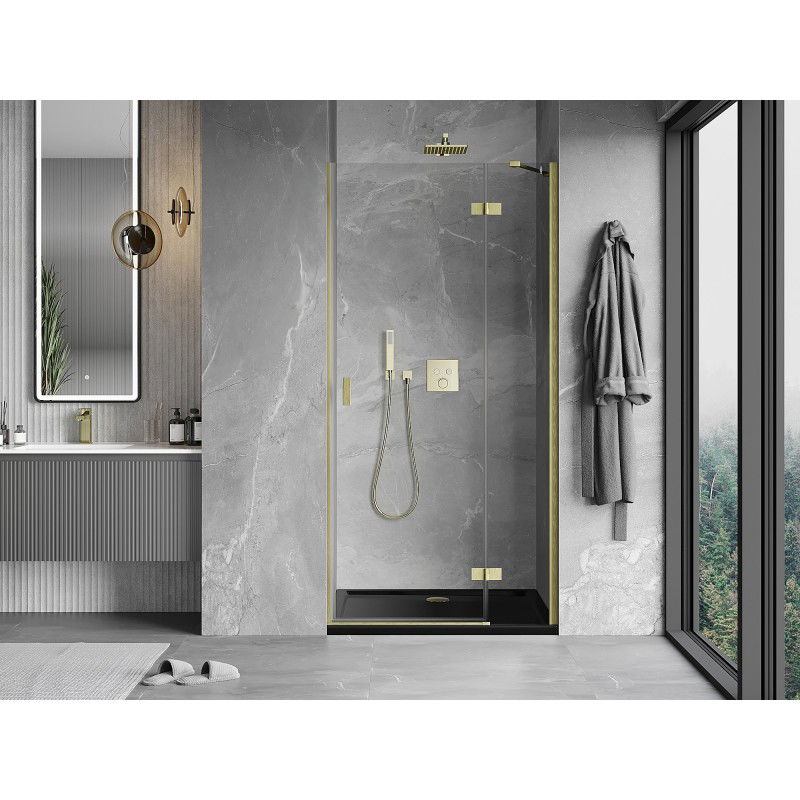 Mexen Mist-H right-hand hinged shower door 85 cm, transparent, brushed gold - 8A5-085-000-55-00-P