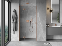 Mexen Mist-H left hinged shower door 80 cm, transparent, brushed copper - 8A5-080-000-65-00-L