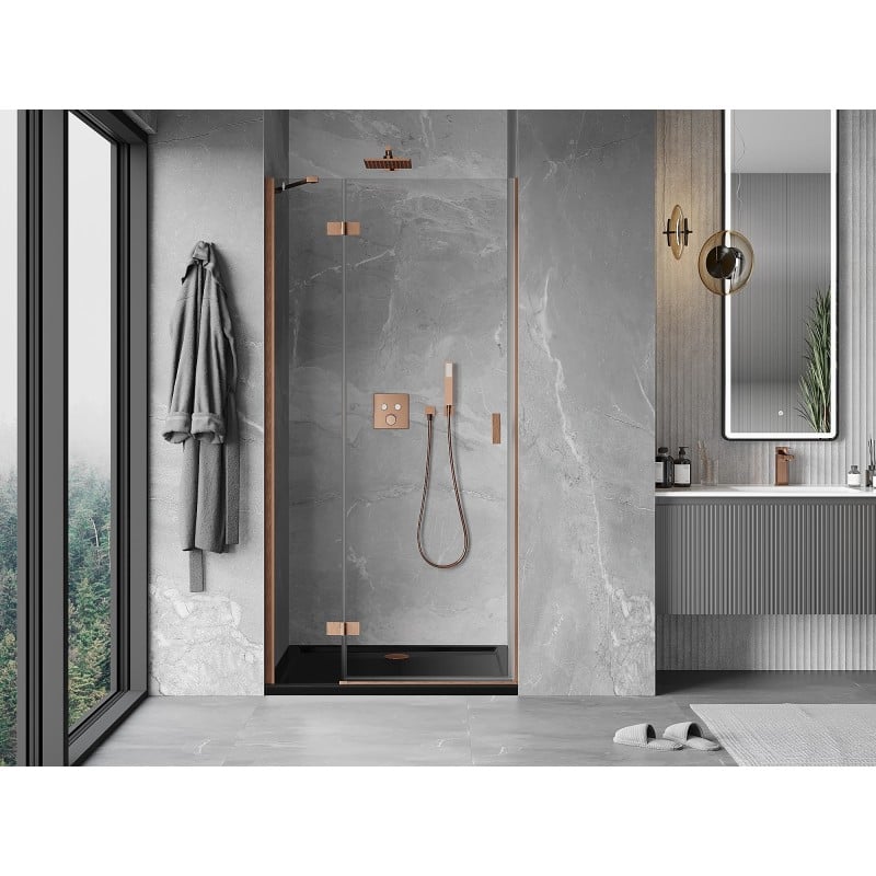 Mexen Mist-H left hinged shower door 80 cm, transparent, brushed copper - 8A5-080-000-65-00-L
