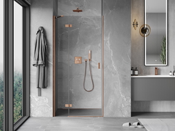 Mexen Mist-H 85 cm Left Swing Shower Door, Transparent, Brushed Copper - 8A5-085-000-65-00-L