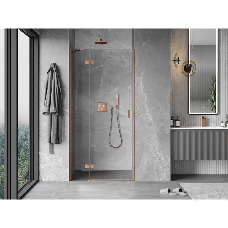Mexen Mist-H 95 cm Left Hinged Shower Door, Transparent, Brushed Copper - 8A5-095-000-65-00-L