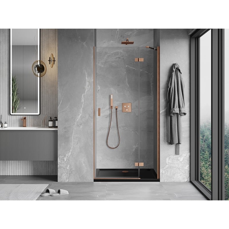 Mexen Mist-H 90 cm Right Hinged Shower Door, Transparent, Brushed Copper - 8A5-090-000-65-00-P