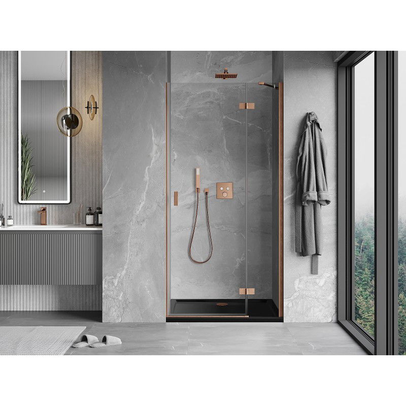 Mexen Mist-H shower door, outward opening, right side, 115 cm, transparent, brushed copper - 8A5-115-000-65-00-P