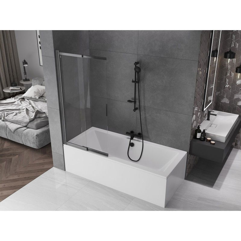 Mexen Fox 2-wing sliding bath screen 85 x 150 cm, transparent, brushed gun gray - 891-085-002-66-00