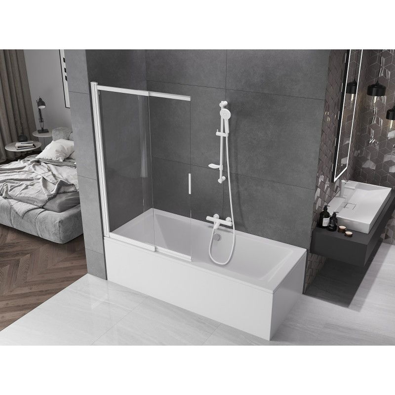 Mexen Fox 2-wing sliding bath screen 100 x 150 cm, transparent, white - 891-100-002-20-00