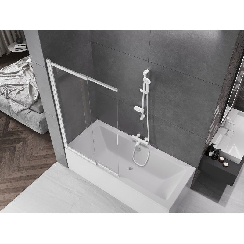 Mexen Fox 2-wing sliding bath screen 100 x 150 cm, transparent, white - 891-100-002-20-00