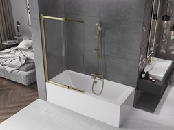Mexen Fox 2-leaf sliding bath screen 100 x 150 cm, transparent, brushed gold - 891-100-002-55-00