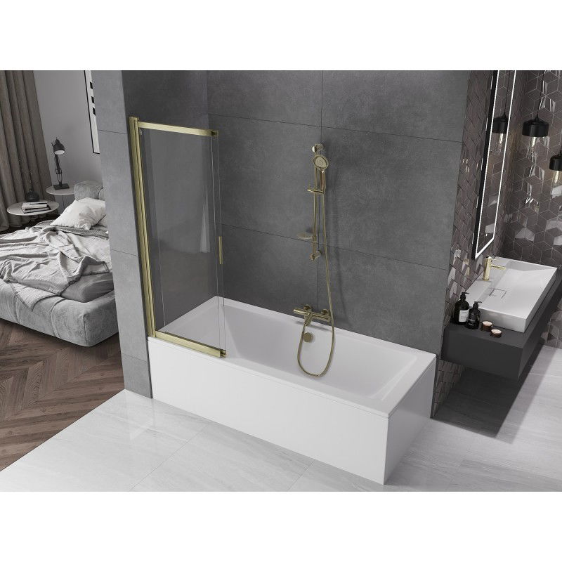 Mexen Fox 2-leaf sliding bath screen 100 x 150 cm, transparent, brushed gold - 891-100-002-55-00