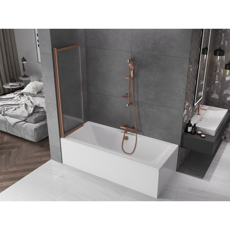 Mexen Fox 2-wing sliding bath screen 100 x 150 cm, transparent, brushed copper - 891-100-002-65-00